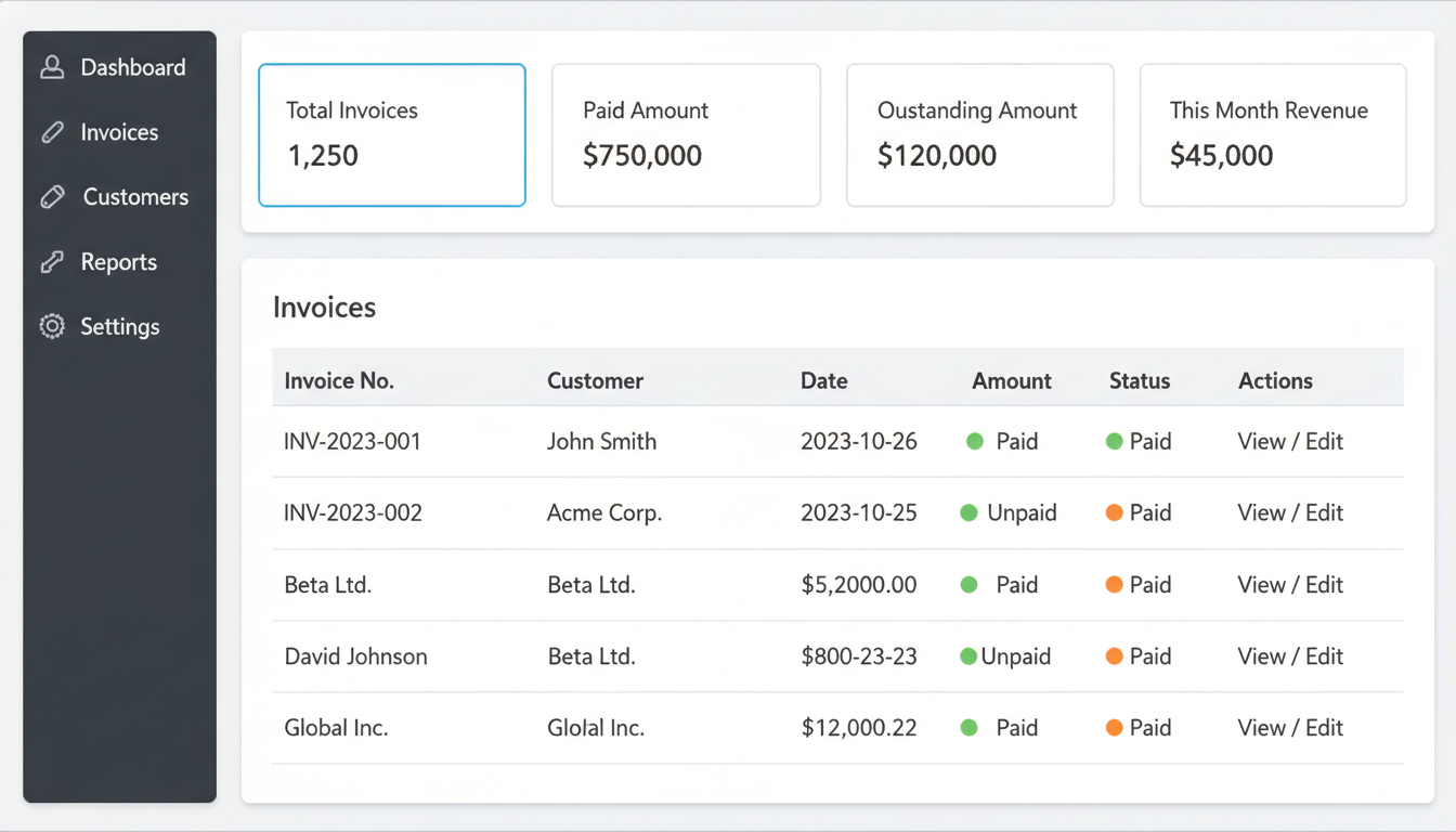 Simple Invoicing System dashboard preview